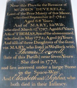 Memorial to John Deverell in Swanbourne Church