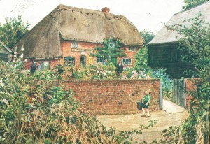 The Co-operative Stores 1940 from a paining by Miss Florence Fremantle. The Old Barn now converted to a dwelling is to the right of the picture.