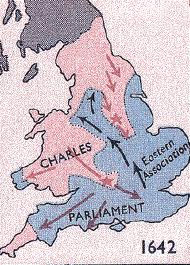 English Civil War map, 1642.