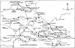 Drovers Map showing routes from Wales to London